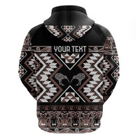 Personalised Taniko Motifs Aotearoa Zip Hoodie Waitangi Kowhaiwhai Kiwi - Mocha LT7 - Polynesian Pride