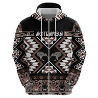 Personalised Taniko Motifs Aotearoa Zip Hoodie Waitangi Kowhaiwhai Kiwi - Mocha LT7 - Polynesian Pride