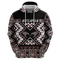 Personalised Taniko Motifs Aotearoa Zip Hoodie Waitangi Kowhaiwhai Kiwi - Mocha LT7 - Polynesian Pride