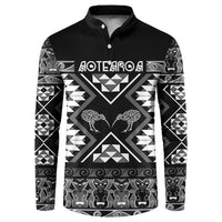 Personalised Taniko Motifs Aotearoa Button Sweatshirt Waitangi Kowhaiwhai Kiwi - Monochrome