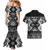 Personalised Taniko Motifs Aotearoa Couples Matching Mermaid Dress and Hawaiian Shirt Waitangi Kowhaiwhai Kiwi - Monochrome