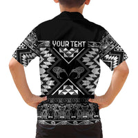 Personalised Taniko Motifs Aotearoa Family Matching Tank Maxi Dress and Hawaiian Shirt Waitangi Kowhaiwhai Kiwi - Monochrome