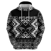 Personalised Taniko Motifs Aotearoa Hoodie Waitangi Kowhaiwhai Kiwi - Monochrome