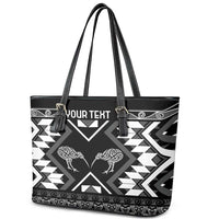 Personalised Taniko Motifs Aotearoa Leather Tote Bag Waitangi Kowhaiwhai Kiwi - Monochrome