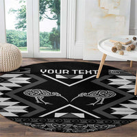 Personalised Taniko Motifs Aotearoa Round Carpet Waitangi Kowhaiwhai Kiwi - Monochrome LT7 - Polynesian Pride