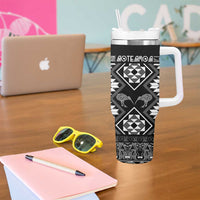 Personalised Taniko Motifs Aotearoa Tumbler With Handle Waitangi Kowhaiwhai Kiwi - Monochrome