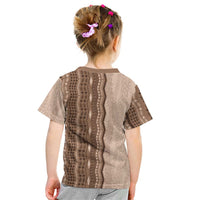 Vintage Beige Hawaiian Traditional Kapa Mix Flowers Lei Kid T Shirt LT7 - Polynesian Pride