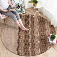 Vintage Beige Hawaiian Traditional Kapa Mix Flowers Lei Round Carpet LT7 - Polynesian Pride