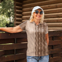 Vintage Beige Hawaiian Traditional Kapa Mix Flowers Lei Women Polo Shirt