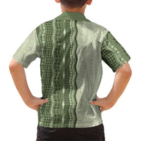 Vintage Sage Green Hawaiian Traditional Kapa Mix Flowers Lei Family Matching Mermaid Dress and Hawaiian Shirt
