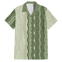 Vintage Sage Green Hawaiian Traditional Kapa Mix Flowers Lei Family Matching Mermaid Dress and Hawaiian Shirt