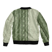 Vintage Sage Green Hawaiian Traditional Kapa Mix Flowers Lei Sleeve Zip Bomber Jacket LT7 - Polynesian Pride