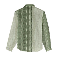 Vintage Sage Green Hawaiian Traditional Kapa Mix Flowers Lei Women Casual Shirt