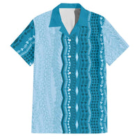 Vintage Cobalt Blue Hawaiian Traditional Kapa Mix Flowers Lei Family Matching Puletasi and Hawaiian Shirt LT7 Dad's Shirt - Short Sleeve Cobalt Blue - Polynesian Pride