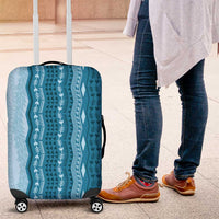 Vintage Cobalt Blue Hawaiian Traditional Kapa Mix Flowers Lei Luggage Cover