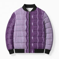 Vintage Violet Hawaiian Traditional Kapa Mix Flowers Lei Bomber Puffer Jacket