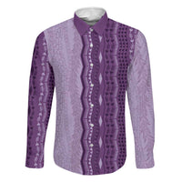 Vintage Violet Hawaiian Traditional Kapa Mix Flowers Lei Family Matching Off The Shoulder Long Sleeve Dress and Hawaiian Shirt LT7 Dad's Shirt - Long Sleeve Violet - Polynesian Pride