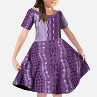Vintage Violet Hawaiian Traditional Kapa Mix Flowers Lei Family Matching Summer Maxi Dress and Hawaiian Shirt