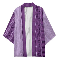 Vintage Violet Hawaiian Traditional Kapa Mix Flowers Lei Kimono