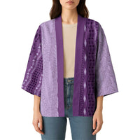 Vintage Violet Hawaiian Traditional Kapa Mix Flowers Lei Kimono