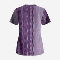 Vintage Violet Hawaiian Traditional Kapa Mix Flowers Lei Scrub Top