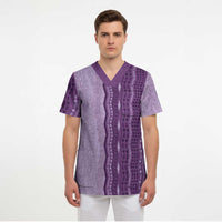 Vintage Violet Hawaiian Traditional Kapa Mix Flowers Lei Scrub Top