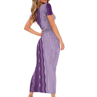 Vintage Violet Hawaiian Traditional Kapa Mix Flowers Lei Short Sleeve Bodycon Dress LT7 - Polynesian Pride