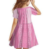 Vintage Pink Hawaiian Traditional Kapa Mix Flowers Lei Family Matching Off Shoulder Short Dress and Hawaiian Shirt
