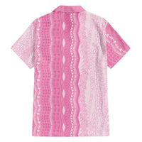 Vintage Pink Hawaiian Traditional Kapa Mix Flowers Lei Family Matching Off Shoulder Short Dress and Hawaiian Shirt