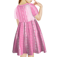 Vintage Pink Hawaiian Traditional Kapa Mix Flowers Lei Kid Short Sleeve Dress