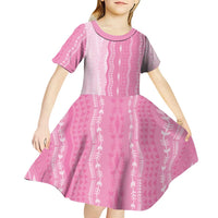 Vintage Pink Hawaiian Traditional Kapa Mix Flowers Lei Kid Short Sleeve Dress