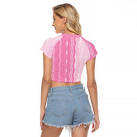 Vintage Pink Hawaiian Traditional Kapa Mix Flowers Lei Raglan Cropped T Shirt LT7 - Polynesian Pride