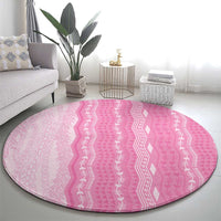 Vintage Pink Hawaiian Traditional Kapa Mix Flowers Lei Round Carpet LT7 - Polynesian Pride