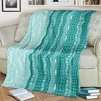 Vintage Teal Hawaiian Traditional Kapa Mix Flowers Lei Blanket