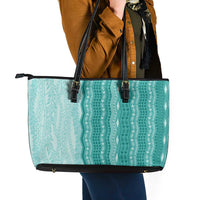 Vintage Teal Hawaiian Traditional Kapa Mix Flowers Lei Leather Tote Bag LT7 - Polynesian Pride