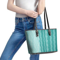 Vintage Teal Hawaiian Traditional Kapa Mix Flowers Lei Leather Tote Bag LT7 - Polynesian Pride