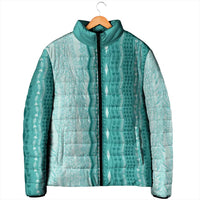 Vintage Teal Hawaiian Traditional Kapa Mix Flowers Lei Padded Jacket