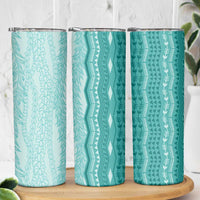Vintage Teal Hawaiian Traditional Kapa Mix Flowers Lei Skinny Tumbler