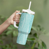 Vintage Teal Hawaiian Traditional Kapa Mix Flowers Lei Tumbler With Handle LT7 - Polynesian Pride