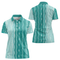 Vintage Teal Hawaiian Traditional Kapa Mix Flowers Lei Women Polo Shirt