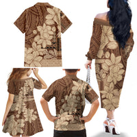 Samoa Women's Day Family Matching Off Shoulder Long Sleeve Dress and Hawaiian Shirt Tiale Flower Mix Siapo Tapa LT7 - Polynesian Pride