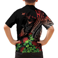 Aloha Hawaii Manta Rays Family Matching Short Sleeve Bodycon Dress and Hawaiian Shirt Red Ohia Lehua