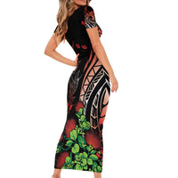 Aloha Hawaii Manta Rays Family Matching Short Sleeve Bodycon Dress and Hawaiian Shirt Red Ohia Lehua