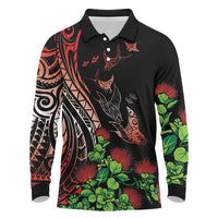 Aloha Hawaii Manta Rays Long Sleeve Polo Shirt Red Ohia Lehua
