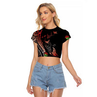 Aloha Hawaii Manta Rays Raglan Cropped T Shirt Red Ohia Lehua