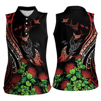 Aloha Hawaii Manta Rays Women Sleeveless Polo Shirt Red Ohia Lehua