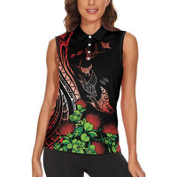 Aloha Hawaii Manta Rays Women Sleeveless Polo Shirt Red Ohia Lehua