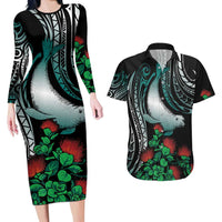 Aloha Hawaii Monk Seal Couples Matching Long Sleeve Bodycon Dress and Hawaiian Shirt Mix Ohia Lehua