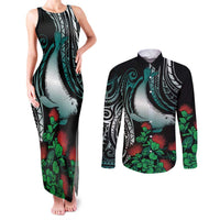 Aloha Hawaii Monk Seal Couples Matching Tank Maxi Dress and Long Sleeve Button Shirt Mix Ohia Lehua
