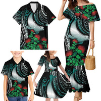Aloha Hawaii Monk Seal Family Matching Mermaid Dress and Hawaiian Shirt Mix Ohia Lehua